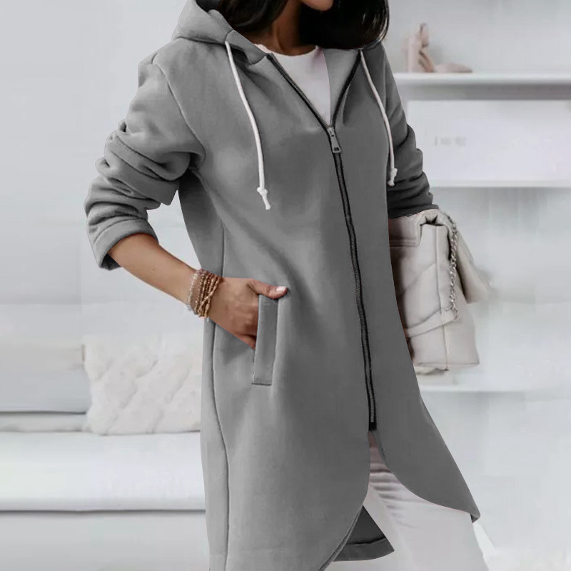 Damen Kapuzenjacke – Lockerer Schnitt – Baumwollmix – Reißverschluss – Mittellang