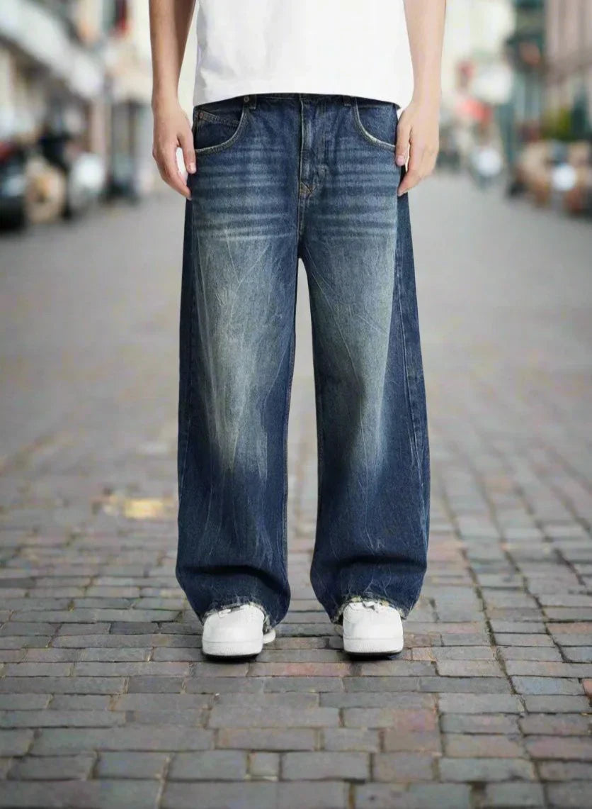 Herren Jeans – Baggy Fit – Atmungsaktive Naturfasern – Weites Bein – Voll­lang