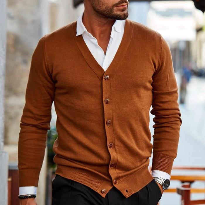 Herren Cardigan – Slim Fit – Weiches Strickmaterial – V-Ausschnitt – Knopfleiste
