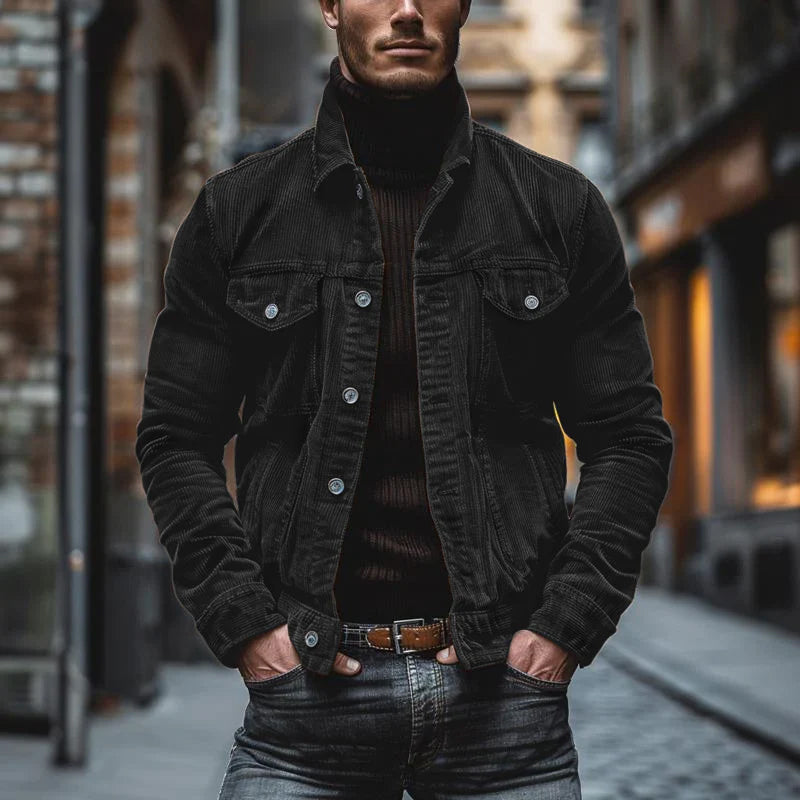 Herren Jacke – Strukturierter Schnitt – Cord-Look – Knopfleiste – Lapelkragen