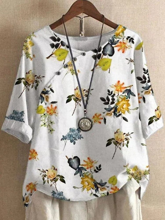 Damen Bluse – Lockerer Schnitt – Rundhals – Halbarm – Floral – Atmungsaktives Material