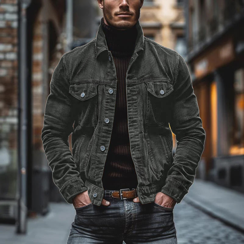 Herren Jacke – Strukturierter Schnitt – Cord-Look – Knopfleiste – Lapelkragen