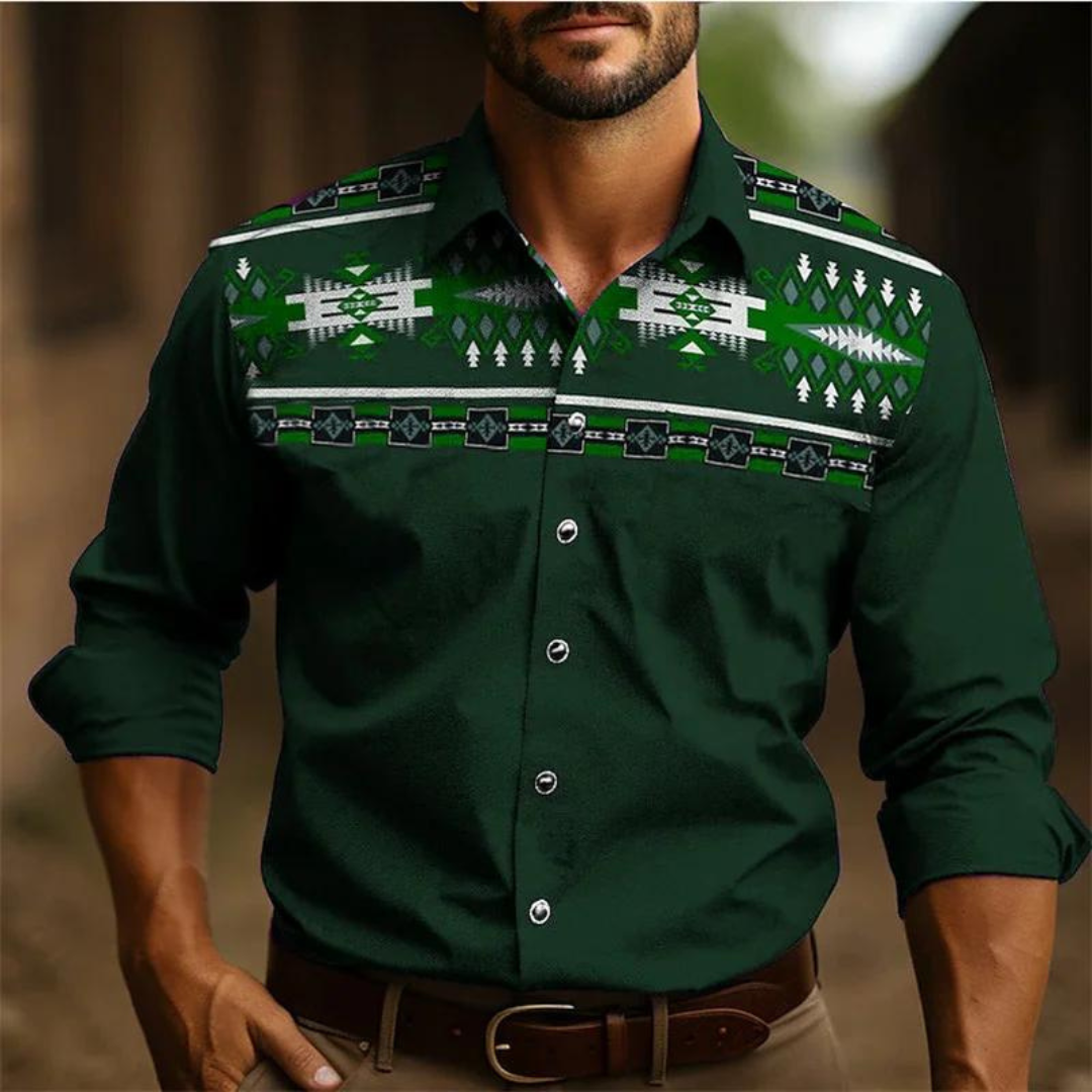 Herren Freizeithemd – Tailored Fit – Retro Muster – Atmungsaktive Naturfaser