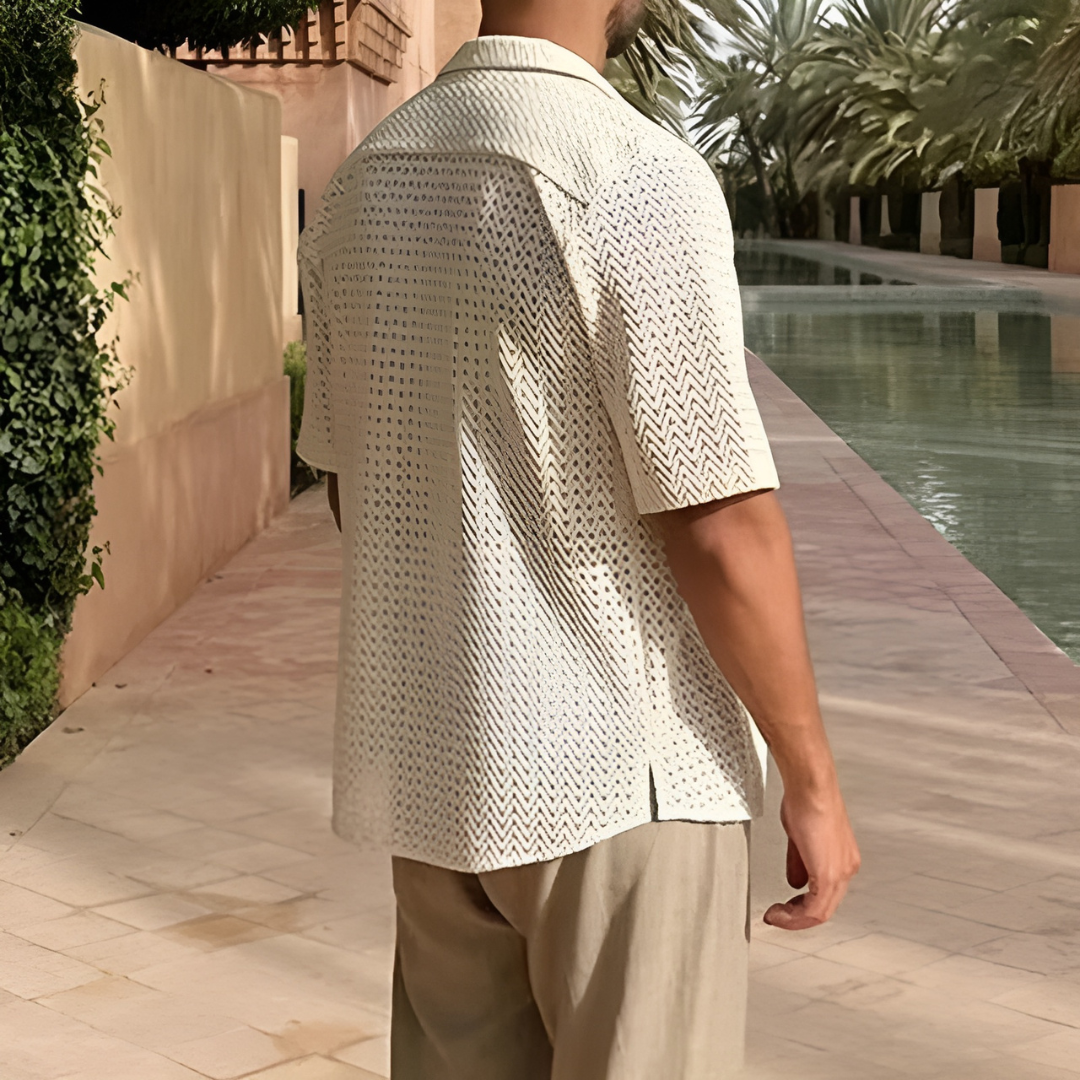 Herren Poloshirt – Relaxed Fit – Soft Knit – Atmungsaktiv – Kurzarm Zickzack-Muster
