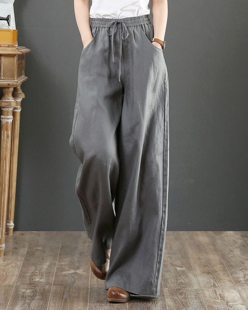 Damen Weite Hose – Luftiges Gewebe – Elastischer Bund – Langer Lockerer Schnitt