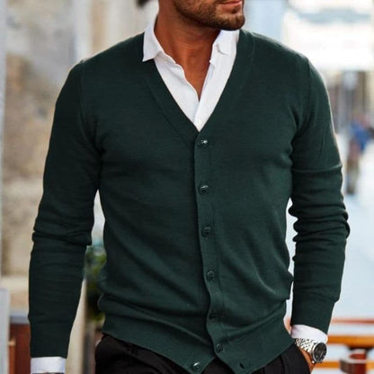 Herren Strickcardigan – V-Ausschnitt – Knopfleiste – Regular Fit – Soft Knit – Rippbündchen