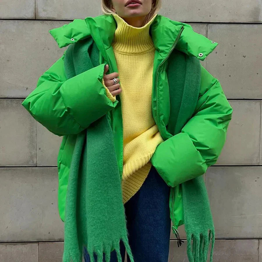 Damen Steppjacke – Oversized Passform – Mit Kapuze – Mittellanger Schnitt – Warm gefüttert