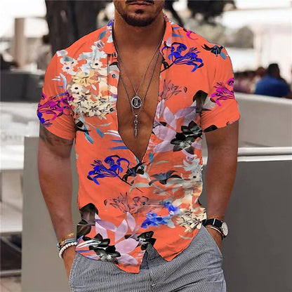 Herren Kurzarmhemd – Slim Fit – Atmungsaktive Mischung – V-Ausschnitt – Florales Muster