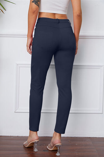 Damen Slim Fit Hose – Stretchkomfort – Glattes Finish – Knopfverschluss – Taschen