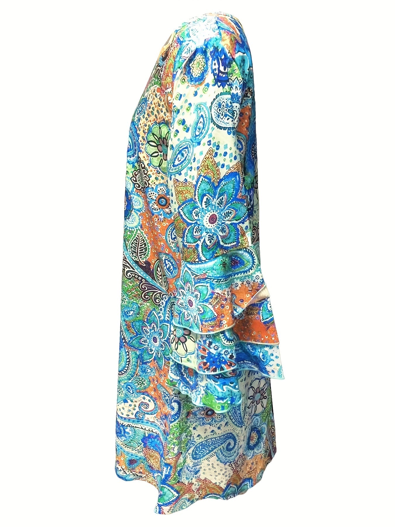 Damen Boho Kleid – Fließend Locker – V-Ausschnitt – Bellärmel – Atmungsaktive Qualität