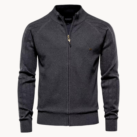 Herren Strickjacke – Slim Fit – Weiche Struktur – Reißverschluss – Rippenbündchen