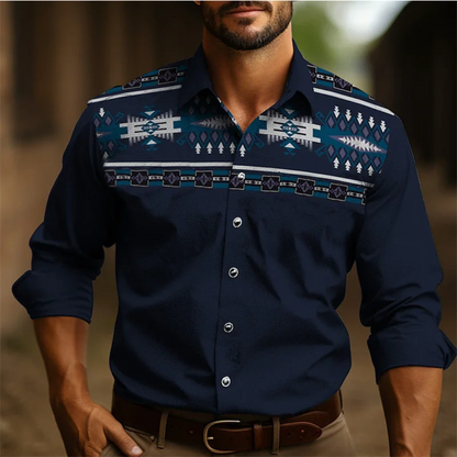 Herren Freizeithemd – Tailored Fit – Retro Muster – Atmungsaktive Naturfaser