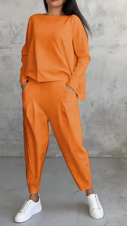 Damen Zweiteiler Set – Lockerer Schnitt – Langarmshirt & Haremshose – Atmungsaktives Material
