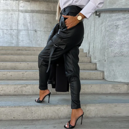 Damen Cargo-Hose – Slim Fit High Waist – Utility-Taschen – Reißverschluss am Knöchel