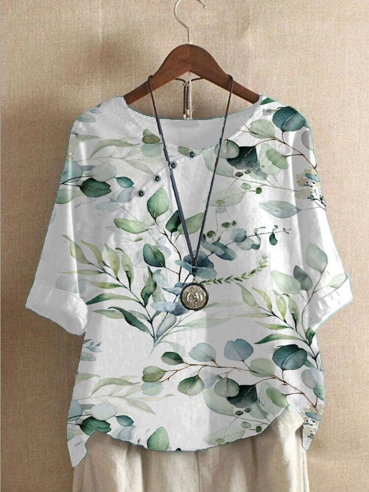 Damen Bluse – Lockerer Schnitt – Rundhals – Halbarm – Floral – Atmungsaktives Material