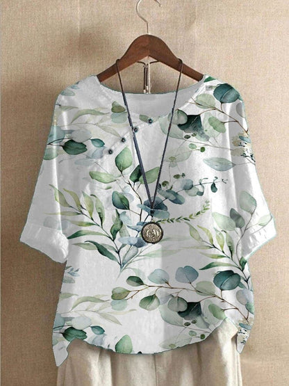 Damen Bluse – Lockerer Schnitt – Rundhals – Halbarm – Floral – Atmungsaktives Material
