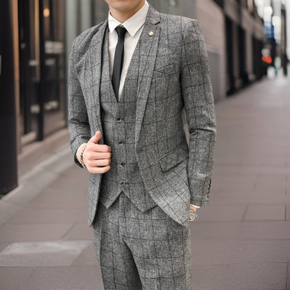 Herren Anzug 3-teilig – Slim Fit – Karomuster – Luxusmaterial – Formaler Look
