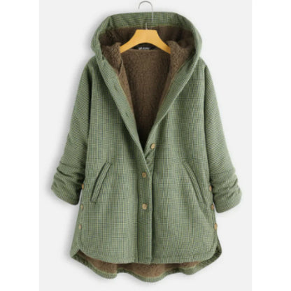 Damen Kapuzenjacke – Wollmix – Lockere Passform – Fleece Innenfutter – Knopfverschluss