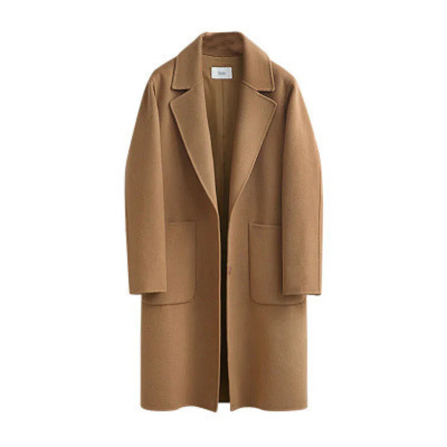 Damen Trenchcoat – Wollmix – Lockerer Schnitt – Fußlanges Minimalistisches Design