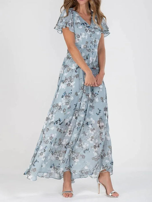 Damen Midikleid – Luftiges Design – V-Ausschnitt – Florales Muster – Eleganter Schnitt