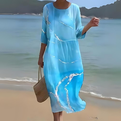 Damen Midi Kleid – Fließender Schnitt – Atmungsaktives Gewebe – Blumenmuster