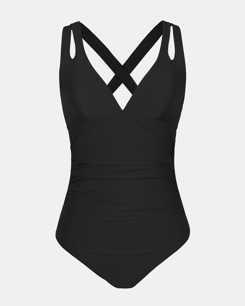 Damen Badeanzug – Shaping Fit – Tiefer V-Ausschnitt – Doppelte Träger – Figurbetont