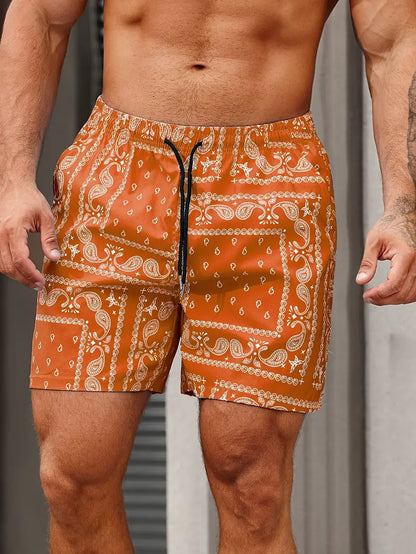 Herren Badeshorts – Schnell trocknend – Bandana Muster – Lockerer Schnitt – Mittellang