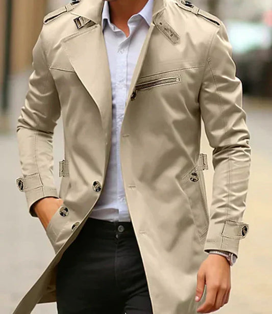 Herren Trenchcoat – Tailored Fit – Doppelreiher – Gürtel – Atmungsaktives Gewebe