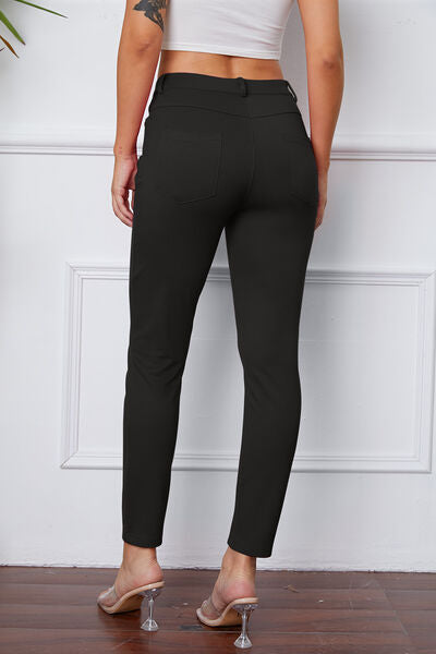 Damen Slim Fit Hose – Stretchkomfort – Glattes Finish – Knopfverschluss – Taschen