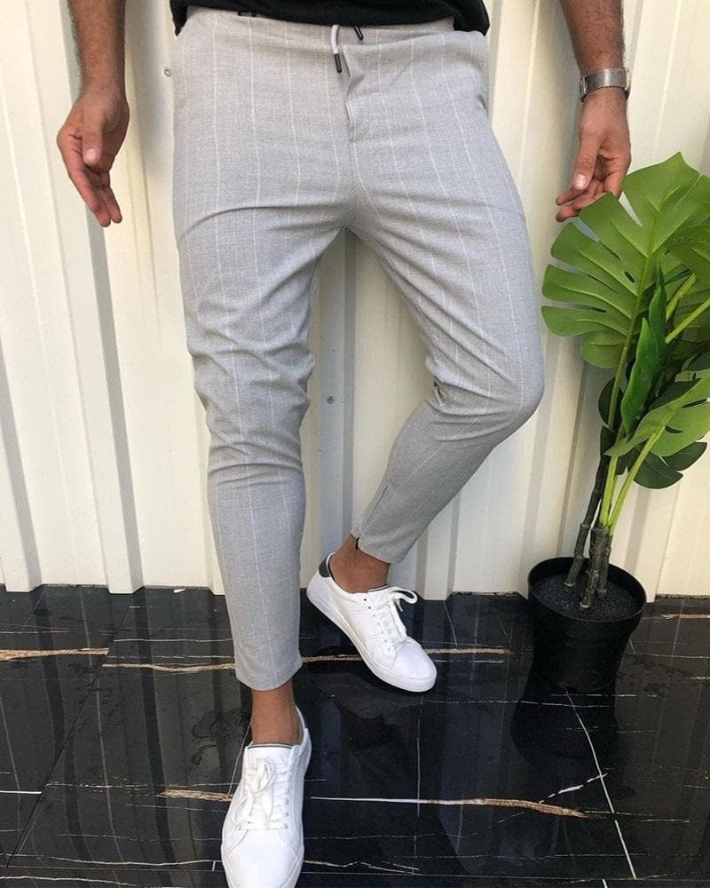 Herren Slim Fit Hose – Atmungsaktives Material – Streifenmuster – Knöchellang