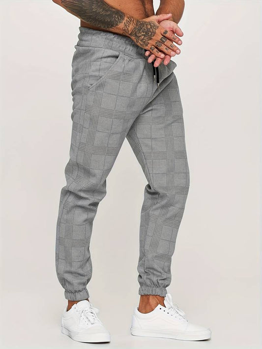 Herren Sweatpants – Slim Fit – Plaidmuster – Elastischer Bund – Atmungsaktives Gewebe