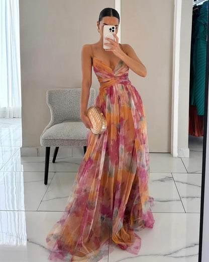 Damen Maxikleid – Figurbetontes Oberteil – Luftiger Rock – Eleganter Schnitt