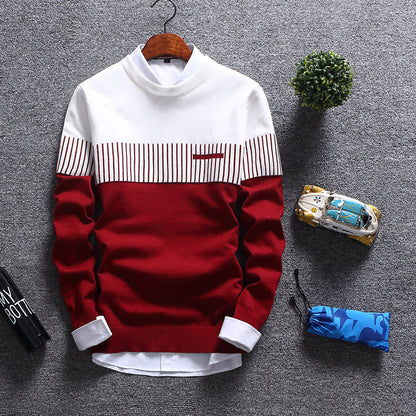 Herren Pullover – Wollmix Strick – Regular Fit – Rundhals – Gestreiftes Design
