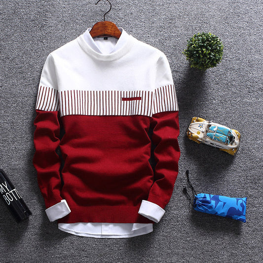 Herren Pullover – Wollmix Strick – Regular Fit – Rundhals – Gestreiftes Design