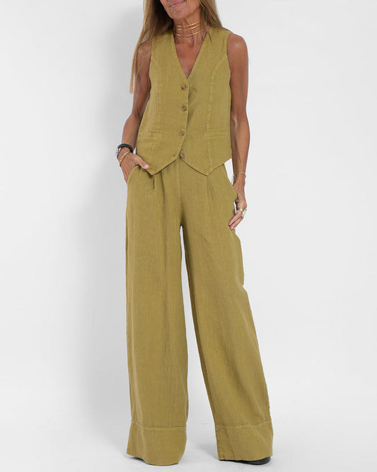 Damen Weste – Slim Fit – Linnenmix – Knopfverschluss – Business Casual Look