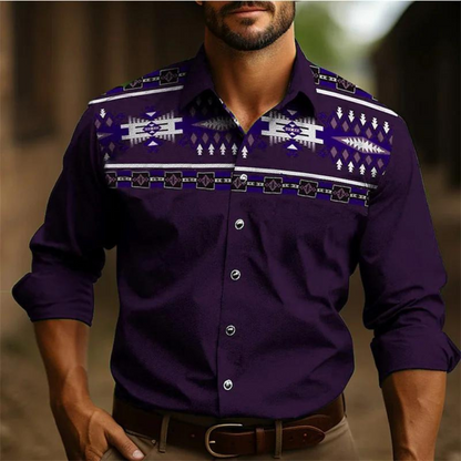 Herren Freizeithemd – Tailored Fit – Retro Muster – Atmungsaktive Naturfaser