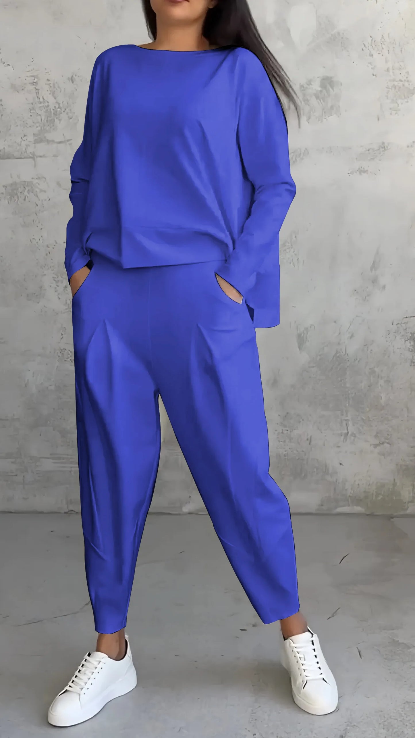 Damen Zweiteiler Set – Lockerer Schnitt – Langarmshirt & Haremshose – Atmungsaktives Material