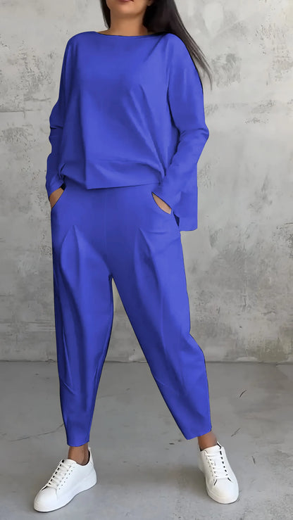 Damen Zweiteiler Set – Lockerer Schnitt – Langarmshirt & Haremshose – Atmungsaktives Material