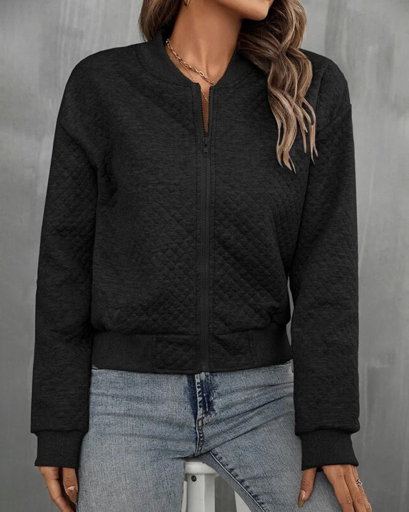 Damen Bomberjacke – Gestepptes Design – Kurzer Schnitt – Reißverschluss – Rippbündchen