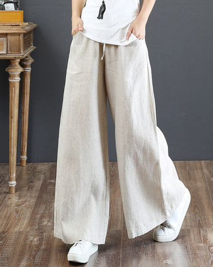 Damen Weite Hose – Luftiges Gewebe – Elastischer Bund – Langer Lockerer Schnitt