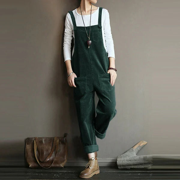 Damen Jumpsuit – Lockerer Schnitt – Cord-Optik – Verstellbare Träger – Langform