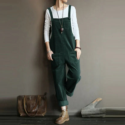 Damen Jumpsuit – Lockerer Schnitt – Cord-Optik – Verstellbare Träger – Langform
