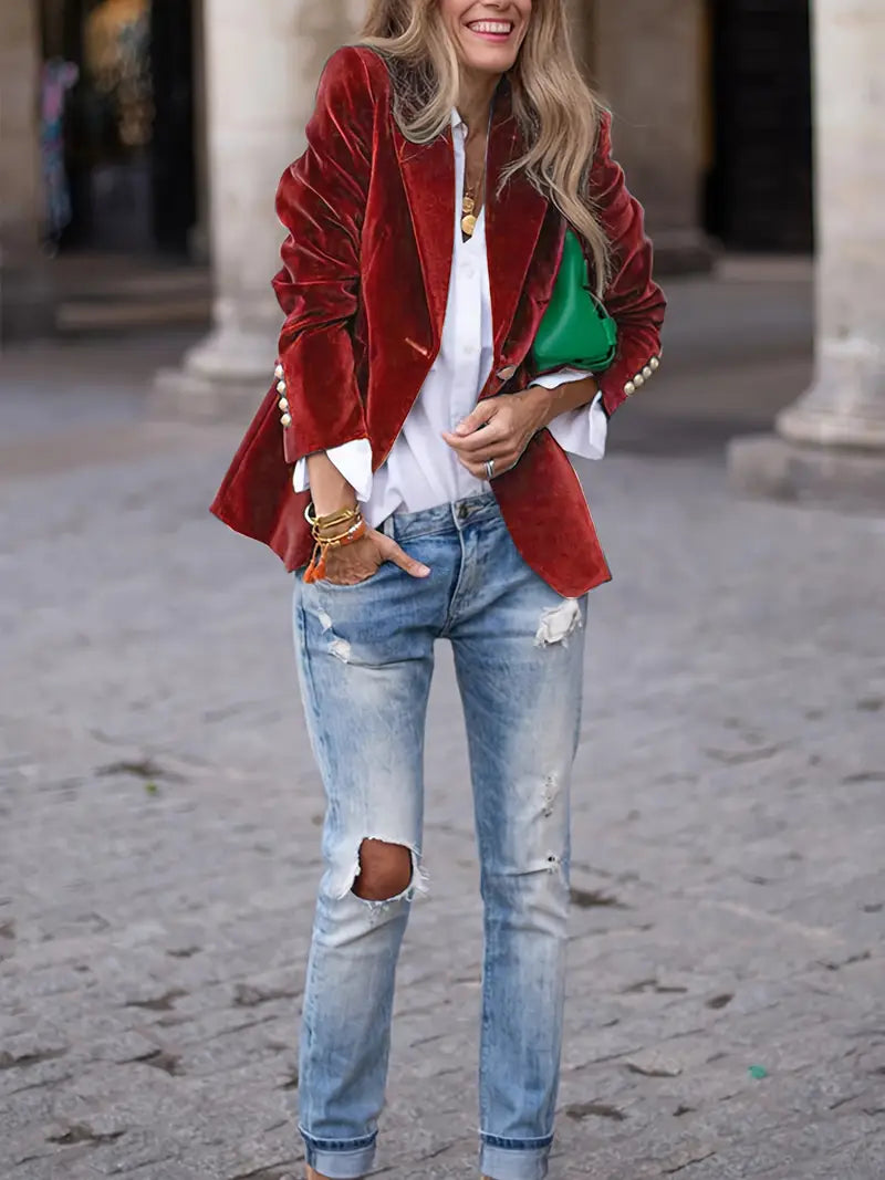 Damen Blazer – Taillierter Schnitt – Weiches Luxusmaterial – Einreiher mit Reverskragen