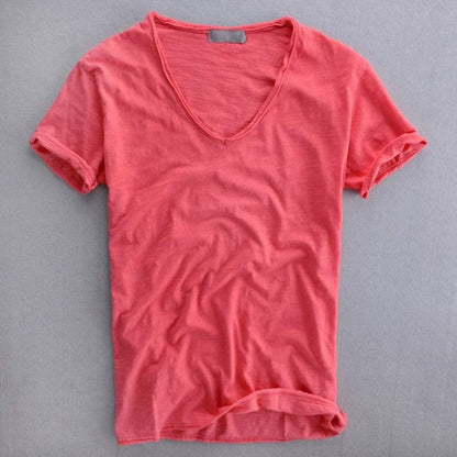 Herren T-Shirt – V-Ausschnitt – Natürliche Fasern – Weicher Strick – Standard Fit – Kurzarm