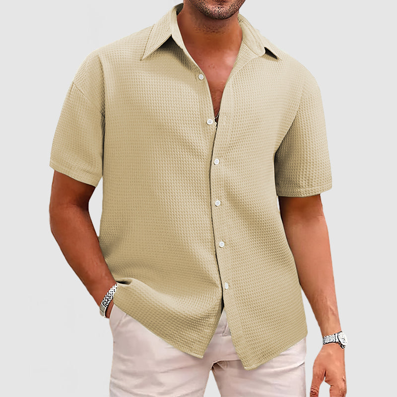 Herren Kurzarmhemd – Relaxed Fit – Waffelstruktur – Atmungsaktives Soft Knit