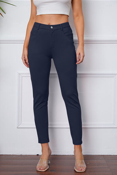 Damen Slim Fit Hose – Stretchkomfort – Glattes Finish – Knopfverschluss – Taschen