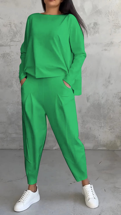 Damen Zweiteiler Set – Lockerer Schnitt – Langarmshirt & Haremshose – Atmungsaktives Material