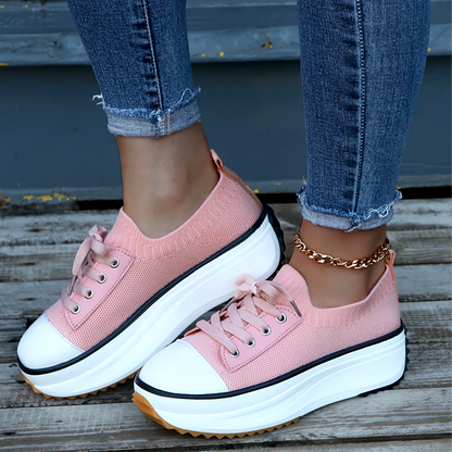 Damen Sneakers – Soft Knit – Plateau-Sohle – Atmungsaktiv – Schnürdesign – Casual
