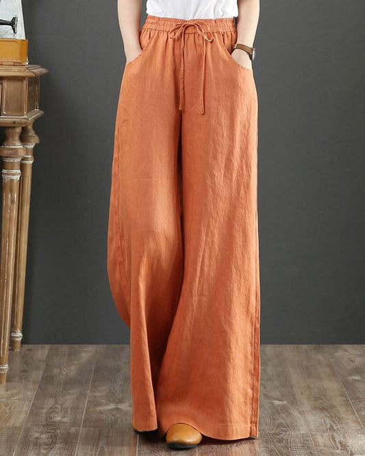 Damen Weite Hose – Luftiges Gewebe – Elastischer Bund – Langer Lockerer Schnitt