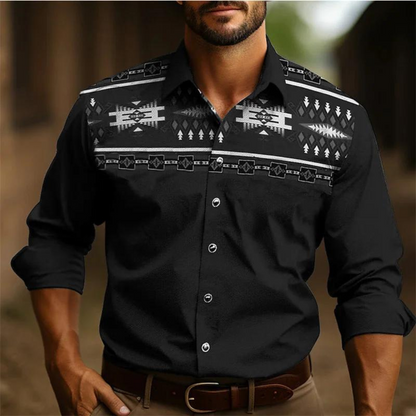 Herren Freizeithemd – Tailored Fit – Retro Muster – Atmungsaktive Naturfaser